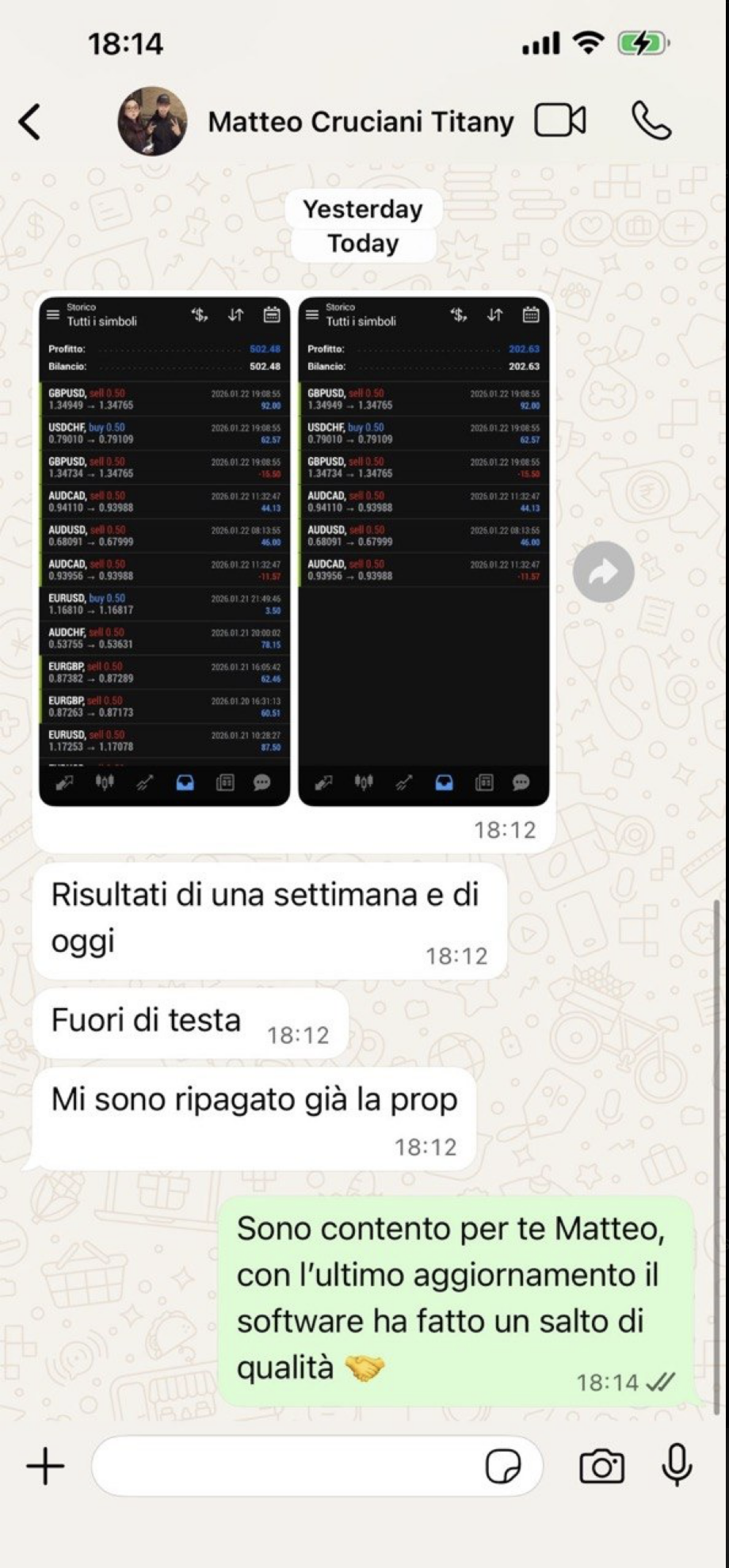 Screenshot risultati cliente