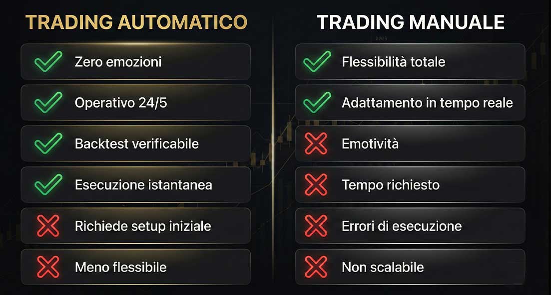 vantaggi svantaggi trading automatico manuale confronto