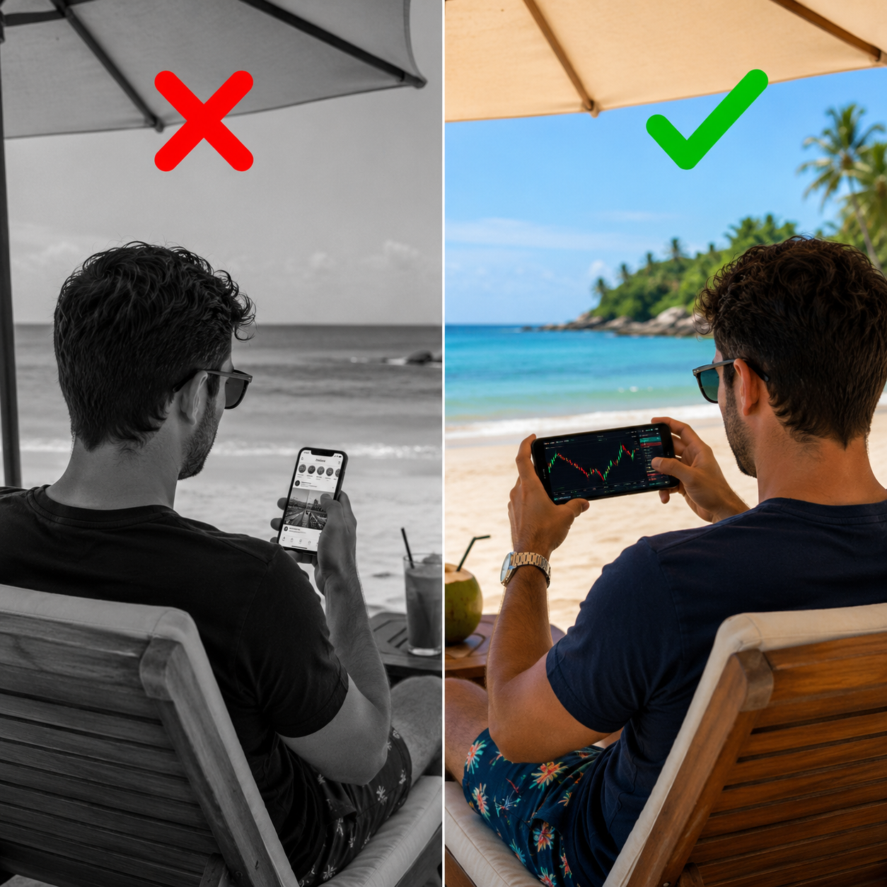 Scrollare i social in vacanza oppure studiare i mercati dalla stessa sdraio