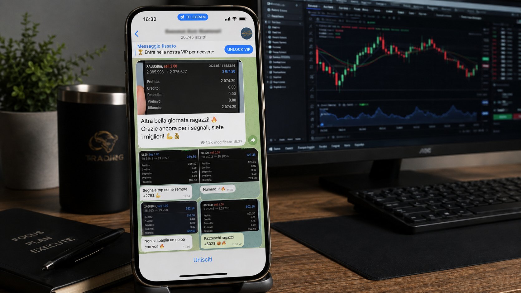 Messaggi di un gruppo Telegram di segnali di trading